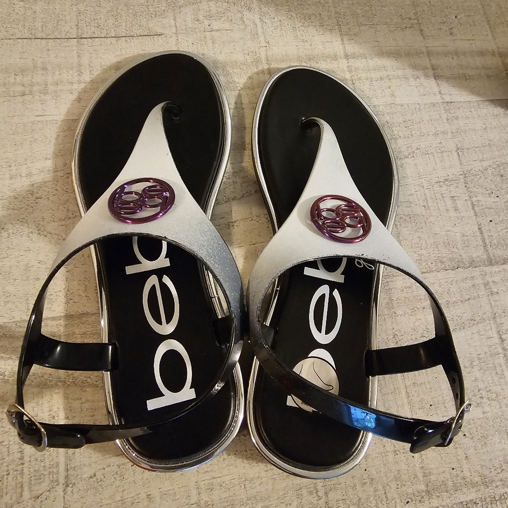 Silver & Black Girls Bebe Sandals